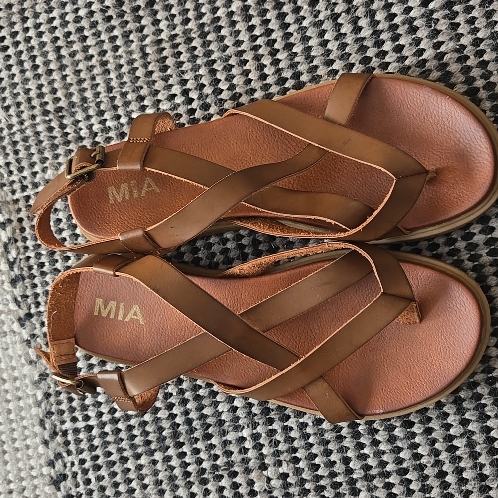 MIA Brown Strappy Casual Sandals, 7.5, Comfortable, VGUC, Brown Casual Neutral - Picture 2 of 10
